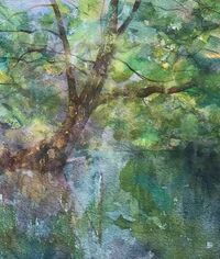 Pool, Springtime watercolour sketch pool spring