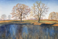 Pool, Winter Evening studio watercolour winter pool oak ash