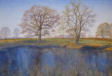 Pool, Winter Evening studio watercolour winter pool oak ash