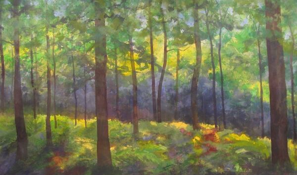 Banner painting of Queenswood woodland in summer