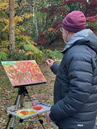 Richard sketching in the Autumn Garden at Queenswood Arboretum
