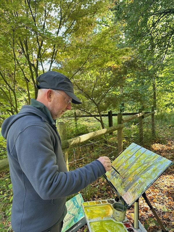 Richard watercolour sketching at Queenswood in early autumn