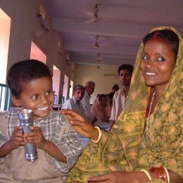 Mother & son waiting in a Sight Savers eye camp