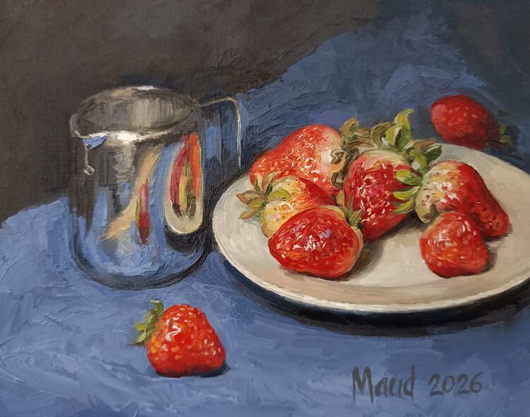 Strawberries and Metal Jug