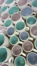 Thrown porcelain with complementary glaze colours