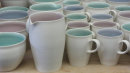 Thrown porcelain with complementary glaze colours