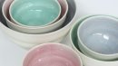 Thrown porcelain with complementary glaze colours