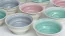 Thrown porcelain with complementary glaze colours