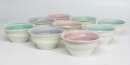Thrown porcelain with complementary glaze colours