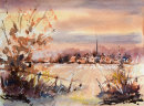 Village Church (watercolour) by Frank Rustage