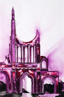Byland Abbey (watercolour) by Derek Hopper