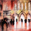 Evensong Ripon Cathedral (watercolour) by Derek Hopper