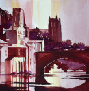 Durham Cathedral from the River (watercolour) by Derek Hopper