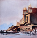The Ganges at Varanasi (watercolour) by Derek Hopper