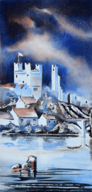 Richmond Castle from the River (watercolour) by Derek Hopper