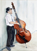Street Musician (watercolour) by Rosie Muncaster