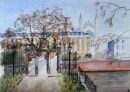Gateway to Clare College, Cambridge (watercolour) by Heather Powell