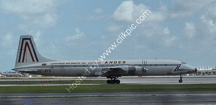 CANADAIR CL44-6 YUKON ANDES-Aerolineas Nacionales Del Ecuador SA HC-AYS (03) Miami International Apt Florida USA 1979 Order Number RB7