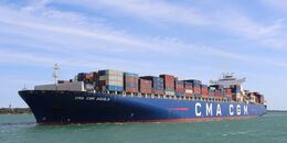 CMA CGM AQUILA Container Ship (9410741) Ow-CMA-CGM Container Shipping Inc Blt-2009 Hyundai HI South Korea Gwt-131,332 Dwt-128,550 Southampton Water Hampshire UK 2025 Order No OCT831