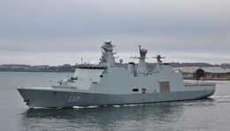 HDMS ESBERN SNARE L17 Dock Landing & Assault Ship Royal Danish Navy Leaving RN Dockyard Devonport Plymouth Devon UK 2020 Order Number-RDNAMP1