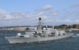HMS PORTLAND F79 British Royal Navy Duke Class Type 23 Frigate Leaving RN Devonport Dockyard Plymouth Devon UK 2025 Order No RN.F476