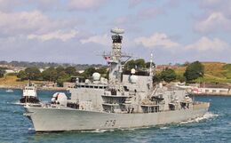 HMS PORTLAND F79 British Royal Navy Duke Class Type 23 Frigate Leaving RN Devonport Dockyard Plymouth Devon UK 2025 Order No RN.F490