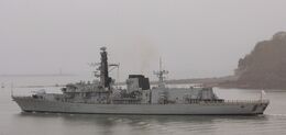HMS SOMERSET F82 TYPE 23 FRIGATE ROYAL NAVY-Entering Plymouth Sound Plymouth Devon From Devonport UK On a foggy morning 2023 Order Number RNGB(FRG)362