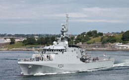 HMS TRENT P224 River Class Patrol Vessel Royal Navy Leaving RN Devonport Dockyard Plymouth Devon UK 2020 Order Number RNGB(PT)-63