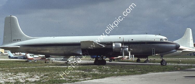 DOUGLAS DC6B LANICA-Lineas Aereas de Nicaragua AN-BFN (45322) Blt-1958 - Written Off 6/6/1979-A/c ran off the end of the runway at Charlestown,West Virginia,USA carrying 20,000lbs of maryuana. Image Taken At Opa Locka Apt Miami Florida USA. Date Unknown. Order Number RB50