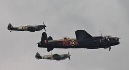Ref-BMF35 Avro Lancaster1 & S-SpitfireXVI (FG) & S-SpitfireIX (BG) Battle Of Britain Memorial Flight Bournemouth Hampshire Gt Britain 2014 (C)RLT Aviation And Maritime Images 2018 opt
