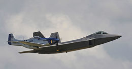 Ref GMJ-11 NA P51D Mustang 44-72216 G-BIXL Private Owner & LM F22 Raptor 09-191 USAF Duxford Aerodrome Gt Britain 2016 (C)RLT Aviation And Maritime Images 2016 opt
