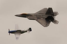 Ref GMJ-23 Lockheed Martin F22 Raptor USAF 09-191 And NA P51D Mustang 44-72216 G BIXL USAF Private Owner Duxford Aerodrome Gt Britain 2016 (C)RLT Aviation And Maritime Images 2018 opt