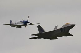 Ref GMJ-33 Lockheed Martin F22 Raptor USAF 09-191 And NA P51D Mustang USAAF Private Owner 44-72216 G-BIXL Duxford Aerodrome Gt Britain 2016 (C)RLT Aviation And Maritime Imaes 2016 opt