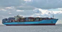 Ref OCT275 Maersk Kawasaki Container Ship Felixstowe Docks Suffolk Gt Britain 2017 (C)RLT Aviation And Maritime Images 2018