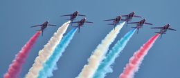 Ref RAR-116 The Red Arrows Display Team RAF BAE Hawk T1's Dawlish Air Show Devon Gt Britain 2014 (C)RLT Aviation And Maritime Images 2018 opt