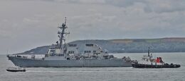 USS ROSS United States Navy Arleigh Burke Class destroyer DDG71 & SD FORCEFUL Owners Serco Marine Tug Plymouth Sound Plymouth Devon UK 2021 Order No-USS(D)1