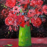 Flowers in a Green Pot