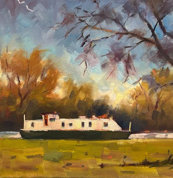 White Narrow Boat at Ely