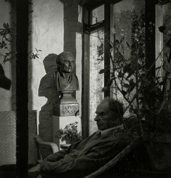 Finlay, Ian Hamilton, with bust of Rousseau, Little Sparta 2004