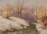 331 Brook at Holcot in Winter Watercolour 28 x 20 £125.00