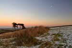 Winter sunset and light snow on moorland at Calf Crags, Thornthwaite, Nidderdale