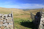 Bardale Gate in drystone wall with view of Addlebrough and Semerwater from Bardale