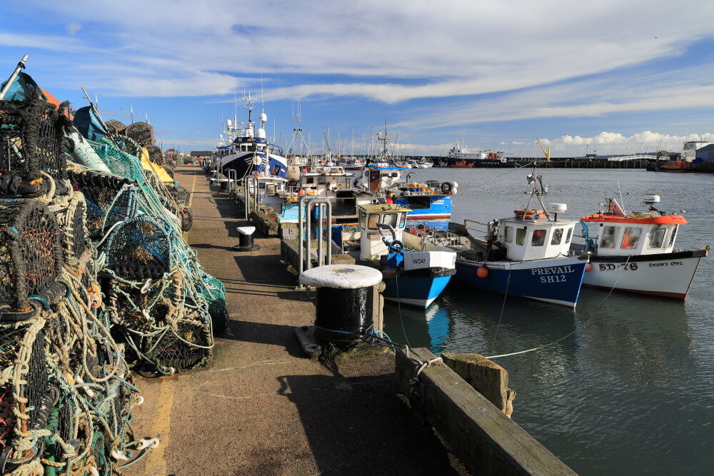 Crab pots and fishing boats in Scarborough Harbour