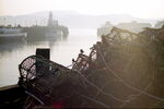 Lobster pots at Scarborough Harbour in mist