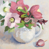 Hellebores in a White Jug with a Bud SOLD