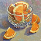'Orange Segments in a Cut Glass Bowl' SOLD