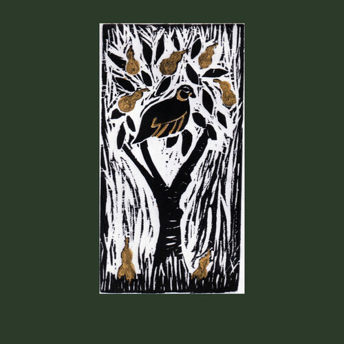 Partridge in a Pear Tree, green back ground.
