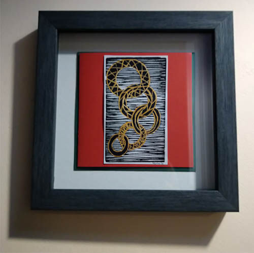 Five gold Rings! original print and gold, FRAMED