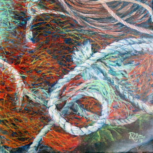 small fishing net paitnig - red, blue, green