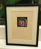 Locked In - small woodcut print in simple black frame Small framed print - Locked In by Rosie Burns